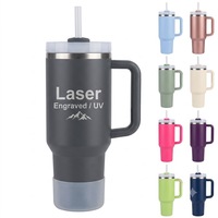 Tumbler Stainless Steel Dinding Ganda 40oz dengan Gagang dan Tutup Sedotan, Cangkir Perjalanan Kapasitas Besar untuk Kantor, Gym, dan Rumah