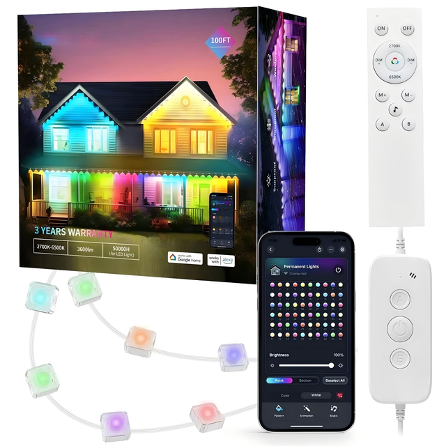 YHLED RGBIC 5IN1 LED Outdoor Permanent Christmas Lights Pro Home Point Light Strings 50ft 100ft 150ft IP68 Alexa Google