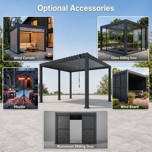 Pergola à commande manuelle à faible entretien, aspect bois, à double couche de lames orientables, pour espace de thé et de conversation en soirée dans une villa - Product Image 6