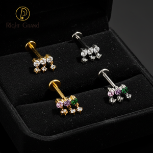 Orecchini Pendenti in Titanio ASTM F136 con Zirconia Cubica Multicolore, Gioielli per Piercing all'Orecchio, Cartilagine, Elica, Rook - Product Image 3