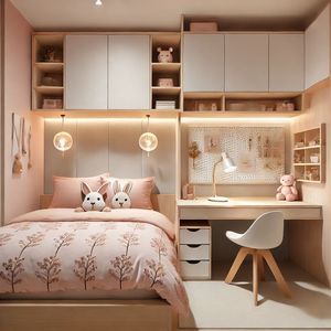 <span class=keywords><strong>Armadio</strong></span> Moderno Personalizzato per Camera da Letto di Ragazze con Scrivania Integrata, Guardaroba Modulare in Legno Rosa per Arredamento <span class=keywords><strong>Cameretta</strong></span> - Product Image 2