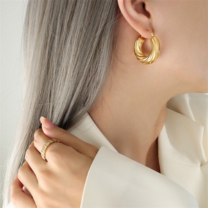 High End Jewelry Stainless Steel Ear <b>Clip</b> Earring Gold Plated Hoop Earring - Product Image 2