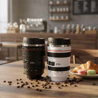 Mug à café en acier inoxydable à double paroi en forme d'objectif d'appareil photo, cadeau créatif pour photographe, tasse à eau en forme d'objectif, vente en gros