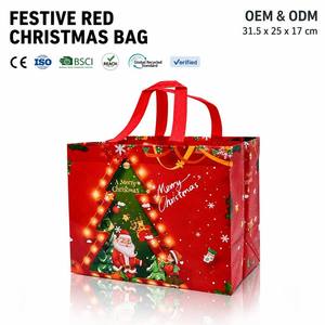 <b>Festive</b> Red Christmas Non-Woven Tote <b>Bag</b> Reusable Shopping <b>Bag</b> with Merry Christmas Print - Product Image 1