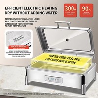 Plats de buffet chauffants rectangulaires carrés en acier inoxydable à chauffage à sec avec porte vitrée, électriques, sur pied, pour la réchauffe des aliments en hôtel