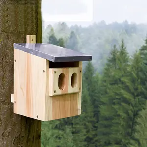 Eco-Friendly Wooden Bird House With Solid Pattern Metal Roof Nesting Box For Robin Pet Cage Style For Living Birds