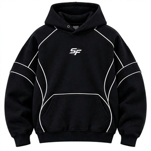 Sudadera con Capucha Negra de Invierno para Hombre, Tejida, de Corte Holgado, con Bolsillo, Manga Raglán, Logotipo Frontal, Estilo Canguro, Servicio OEM, Deportiva - Product Image 1