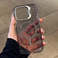 Coque de téléphone magnétique transparente scintillante pour iPhone 18 17 Pro Max 16 15 14 13 18 Pro 16 Plus avec support de caméra en métal