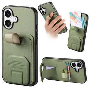 Étui portefeuille antichoc en cuir PU pour iPhone 17 avec porte-cartes, dragonne et béquille pliable - Product Image 3