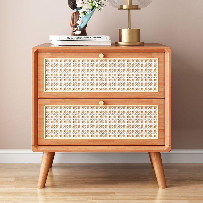 Table de chevet en bois massif rotin couleur cerise