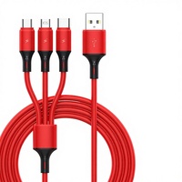 Câble de charge rapide et de transfert de données HS Macarons Drag Three trois-en-un avec connecteurs Type-C, Lightning et Micro USB, 0,5 m, silicone