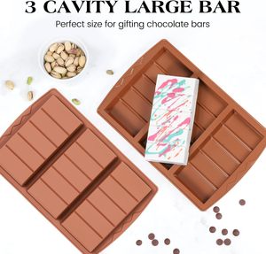 Moldes de Silicona para Barras de Chocolate Grandes y Gruesas de 3 Cavidades, Antiadherentes, Libres de BPA, con Certificación LFGB Platinum - Product Image 2