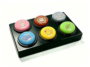 Bouton sonore parlant à 6 boutons avec enregistrement vocal, lumières LED, en plastique, enregistrement de <span class=keywords><strong>chansons</strong></span> de <span class=keywords><strong>60</strong></span> secondes, forme personnalisable, outil de jeu éducatif - Product Image 3
