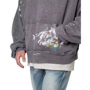 Sweat-shirt à capuche décontracté pour homme personnalisé, imprimé effet <span class=keywords><strong>peintre</strong></span> déchiré, en coton épais 100% lavé - Product Image 5