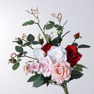 Rosa Artificiale in Seta Decorativa Rossa <span class=keywords><strong>e</strong></span> Bianca, Effetto Naturale, Vendita all'Ingrosso, Stelo Singolo per Decorazioni Matrimoniali - Product Image 1