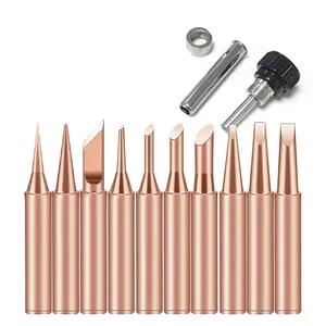 10 Pcs Red Copper Quick Soldering Iren Tips Solder Iron Welding Tips Replacement Tools Soldering Tips With 3 Sleeves