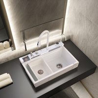 Évier de cuisine rectangulaire blanc moderne fait main Installation de robinet à un trou durable Évier de cuisine multifonctionnel