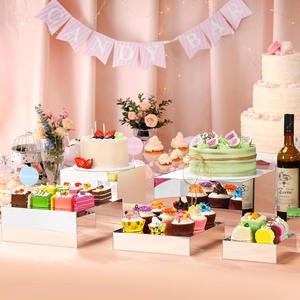 Set di 3 alzate per Buffet in acrilico <span class=keywords><strong>argento</strong></span> a 5 lati <span class=keywords><strong>argento</strong></span> <span class=keywords><strong>specchiato</strong></span> acrilico cibo cubetti torta Cupcake cibo acrilico espositore in acrilico - Product Image 3