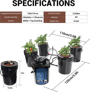 RDWC Top Feed Drip, Système de godet hydroponique de culture en eau profonde à recirculation, Kit de système de culture DWC avec air, pompe à eau - Product Image 6