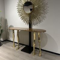 Table console de luxe, design sculptural, base en laiton massif, plateau en marbre naturel, table d'entrée pour villa, projet de manoir
