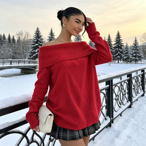 Women One Shoulder Long Sleeve Knitted Sweater <b>Blouse</b> Loose Ribbed Cardigan Casual Winter Top - Product Image 1