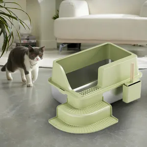 Easy Clean Plastic Stainless Steel Cat Litter Basin For Multiple Cat Pet With Scoop