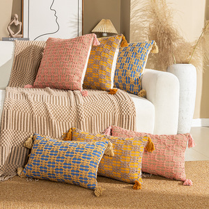 Un lato con nappe Boho stile federa chiusura con cerniera geometrica lombare supporto cuscino <span class=keywords><strong>per</strong></span> decorativo festa di nozze - Product Image 2