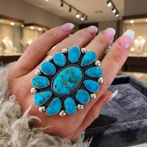 Anillos Clásicos con Diseño Floral en Engaste de Bisel, Plata de Ley 925 Sólida de Primera Calidad, Gema de Turquesa Natural en Forma de Flor - Product Image 2