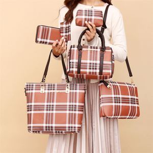 2025 High Quality Women PU Tote 6-Piece Bag Durable Zipper <b>Large</b> Capacity Plaid Handbag Sling Bag <b>Purse</b> Set - Product Image 1