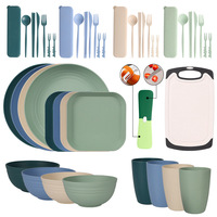 Nouvel ensemble de vaisselle portable de style chinois avec bols, assiettes, tasses, couverts, planche à découper, éplucheur - Peint à la main, pour usage extérieur, fabriqué en Chine