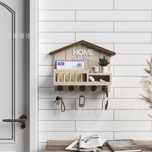 Wooden Wall Mounted Key <b>Hooks</b> Rack With <b>Shelf</b> For Entryway Home Storage - Product Image 4
