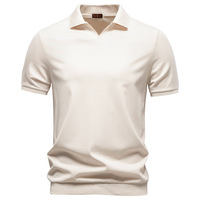 Polo Homme Luxe Style Old Money à Col Seagull, Manches Courtes, 220 g/m², en Rayonne Effet Soie, Fluide et Respirant, Décontracté et Professionnel