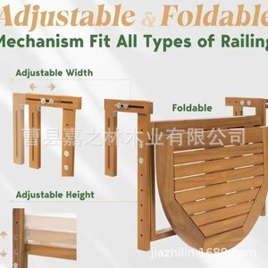 Wooden Balcony <b>Folding</b> <b>Table</b> Semicircular Solid Wood <b>Outdoor</b> <b>Table</b> Trestle Base Rustic Design - Product Image 5