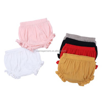 Celana Pendek Bayi Balita Katun Linen Solid Custom Pabrik Moq Rendah, Pakaian Musim Panas Fancy untuk Bayi Laki-laki dan Perempuan, Model Ruffle Bloomer