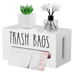 Trash Bag Wooden <b>Storage</b> Box <b>Pull</b> <b>Out</b> Modern Simple Rectangular Desktop Organizer Garbage Bag Dispenser Holder - Product Image 3