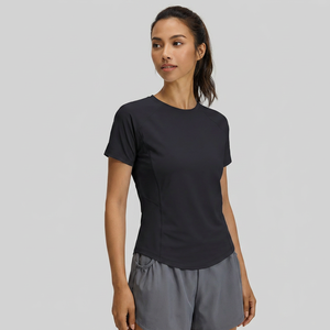 Wholesale Women Perforated Mesh Back Yoga Shirts Quick Dry <b>Raglan</b> Short Sleeve Breathable Curved Hem Athletic Workout <b>Tops</b> - Product Image 2