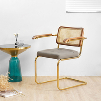 Chaise de salle à manger vintage en rotin avec cadre métallique et siège en cuir, style nordique rétro, pour la maison, le café, le bureau, accoudoirs ergonomiques, vente en gros, promotion exceptionnelle
