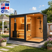 Sauna Exterior Moderna Aislada Estilo Nórdico Kaitong, Tipo Cubo de Madera, para 1, 2, 4 o 6 Personas, con Ducha