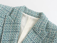 Blazer à carreaux en Tweed à Double boutonnage pour femmes, manteau Vintage à manches longues, poches, vêtements d'extérieur Chic, Veste, 2022