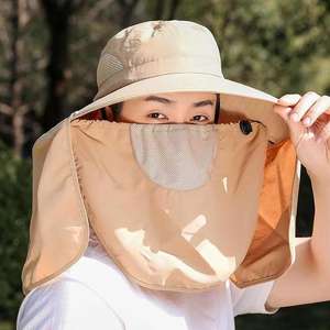 Chapeau de pêcheur à large bord pour homme avec masque facial et cache-cou, protection solaire, respirant, anti-UV, pour l'extérieur et l'été - Product Image 2