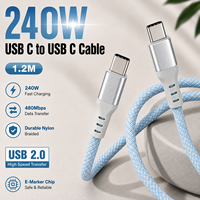 Câble USB-C vers USB-C tressé en nylon 1,2 m 240 W PD Charge rapide 5 A Cordon de données USB 2.0 OEM ODM Petites commandes acceptées