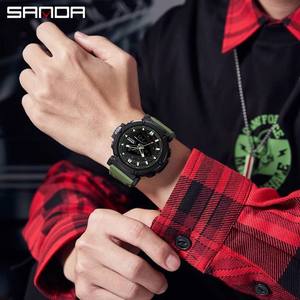 Sanda 9052 Nouveautés Montre-bracelet électronique numérique à mouvement analogique à quartz, alarme sportive, bracelet en silicone, étanche pour homme - Product Image 5