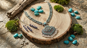Women's Ornate <b>Blue</b> Stone Teardrop Pendant Oxydized <b>Necklace</b> Traditional Ethnic Statement Jewelry Wedding Festival Party Wear - Product Image 2