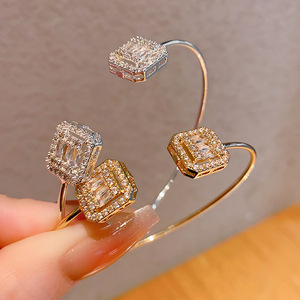 <b>Copper</b> Zircon <b>Bangle</b> Geometric Design Adjustable Opening Gold And White Micro Insert Jewelry Spring 2025 - Product Image 3