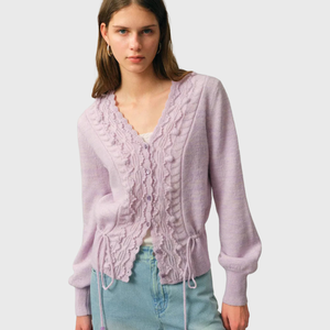 <span class=keywords><strong>Cardigan</strong></span> Corto da <span class=keywords><strong>Donna</strong></span> Invernale <span class=keywords><strong>Grigio</strong></span> Chiaro con Dettagli Traforati e Bottoni Antirughe Personalizzato all'Ingrosso - Product Image 2