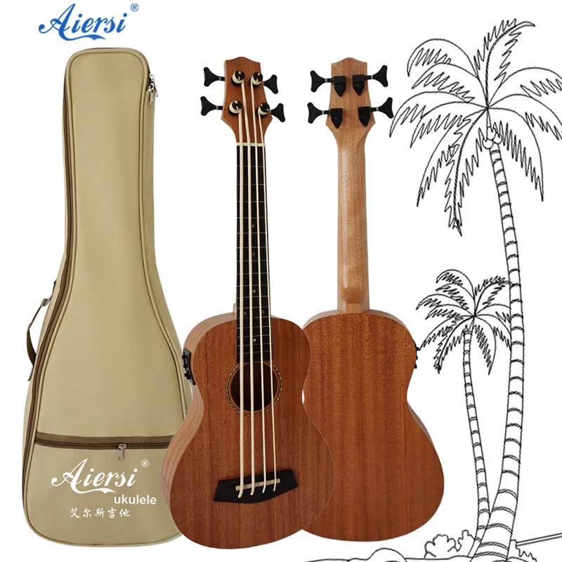 ขายส่งราคาที่กำหนดเอง OEM OEM Aiersi ยี่ห้อ Mahogany Body ไฟฟ้าเบส Ukulele 4 String Ukulele กีตาร์สำหรับขาย