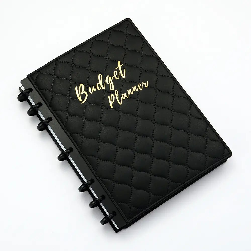 Custom Plastic Disc bound Income And Expense Tracker Planner Printing PU leather Weekly Monthly Agenda Budget Planne