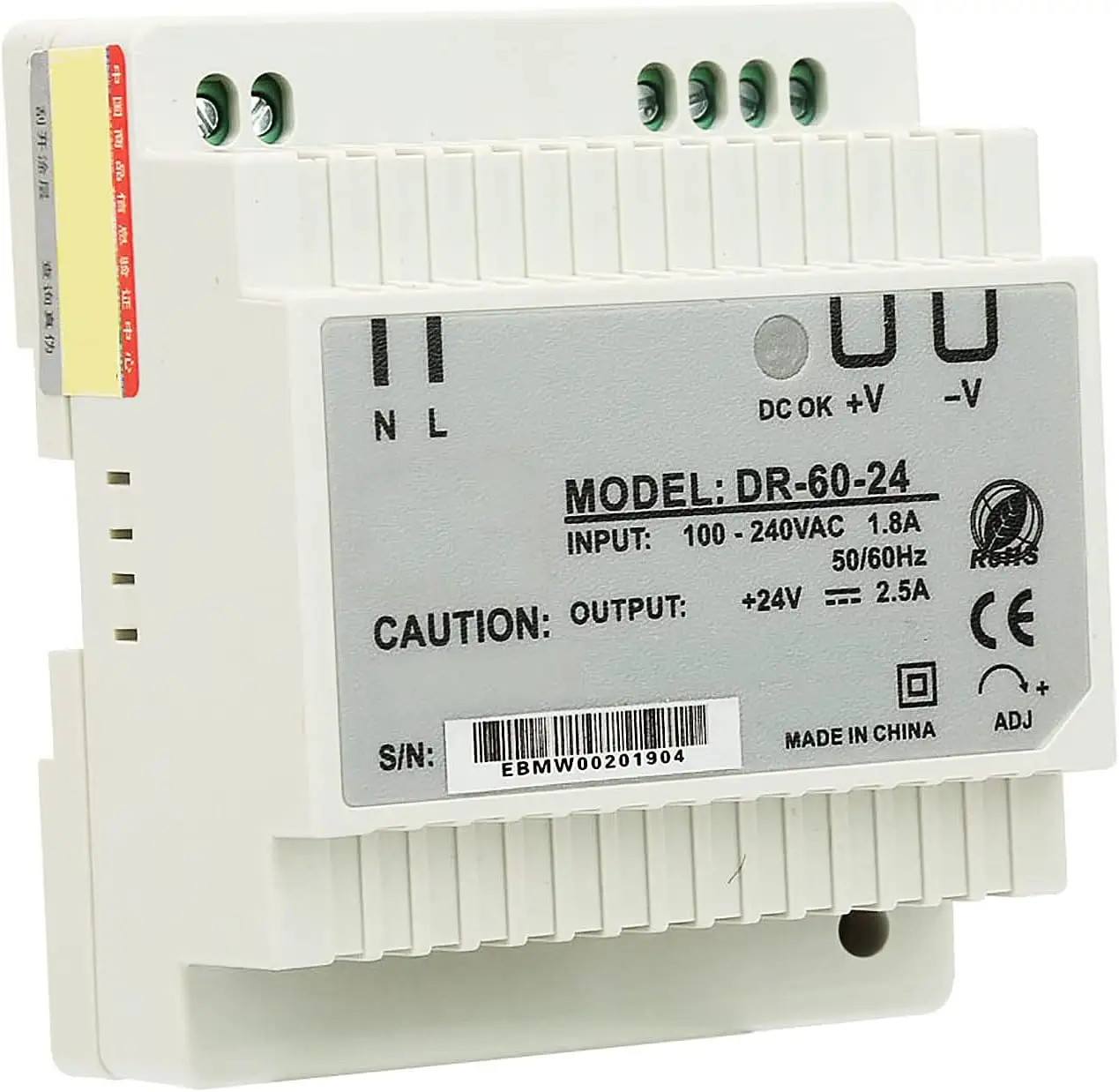 DR-60-24 Fonte de alimentação monofásica com comutação AC DC de saída única 60 W 24 V Fonte de alimentação Din-Rail para equipamentos de iluminação