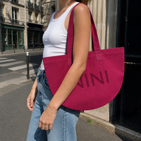 Sac fourre-tout personnalisé en toile demi-lune avec fond arqué, sac à bandoulière en coton surdimensionné réutilisable pour femme, idéal pour les voyages et le shopping