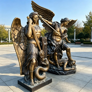 Statues d'archanges en bronze antique de qualité supérieure, paire de sculptures de Michel et d'anges gardiens pour décoration d'église et sacrée haut de gamme - Product Image 6